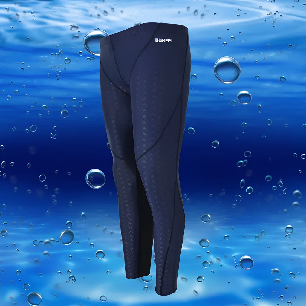 Men's nylon cropped swimming trunks in black with green line pattern