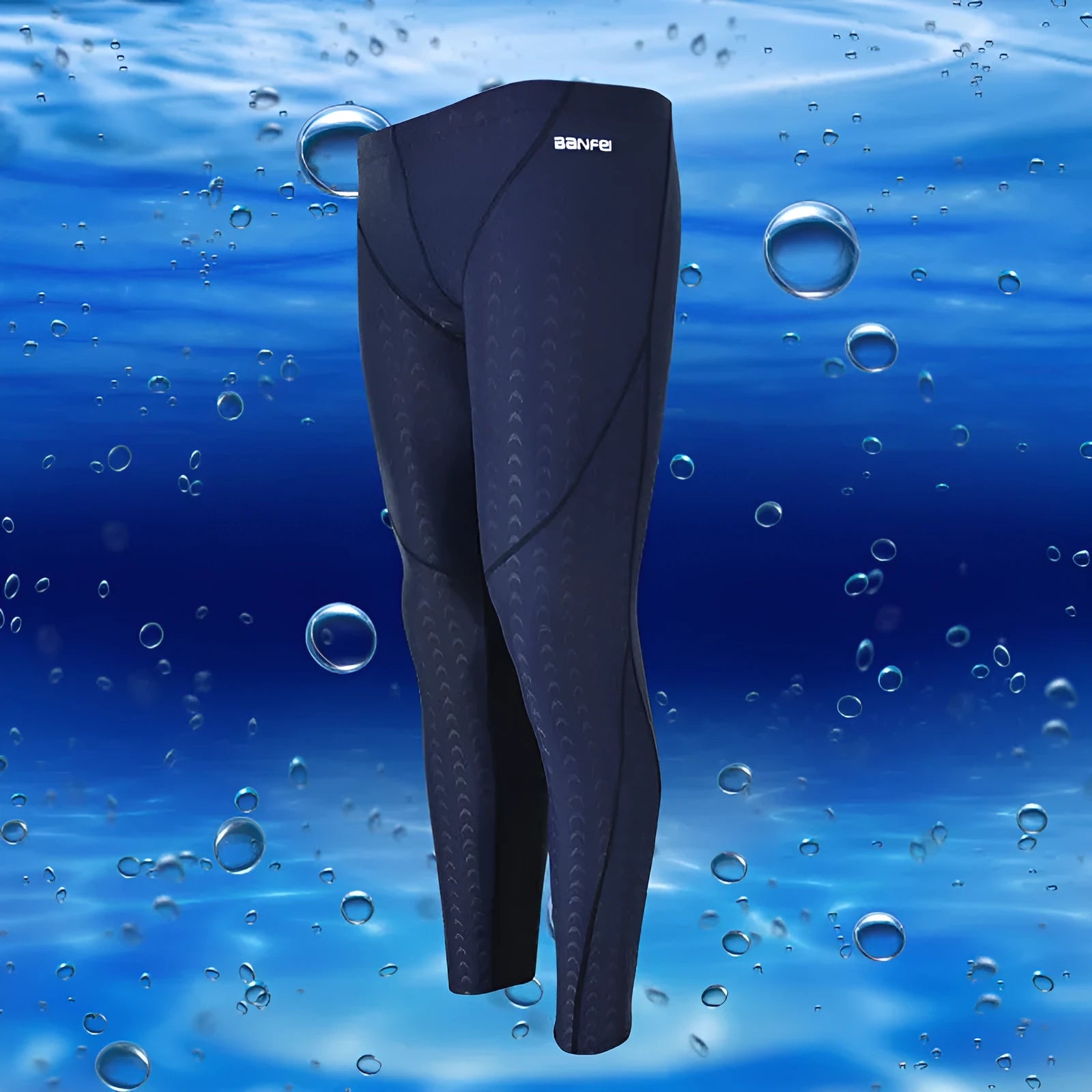 Men's nylon cropped swimming trunks in black with green line pattern