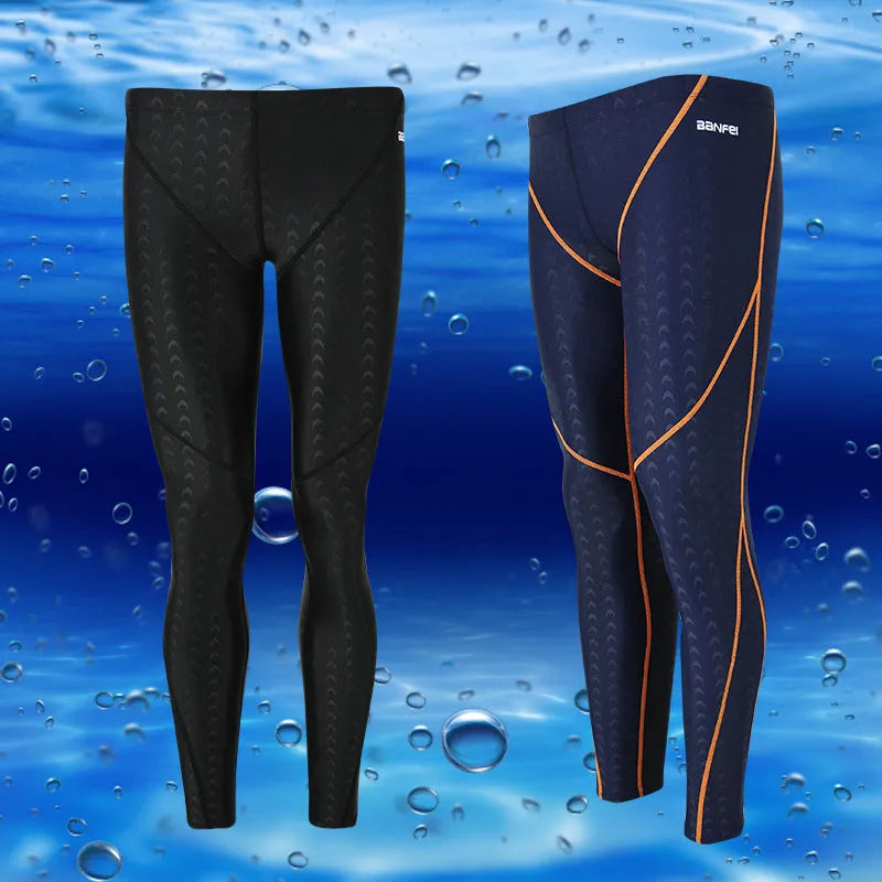 Men's nylon cropped swimming trunks in black with green line pattern