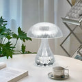 Rechargeable touch night lamp with acrylic body on a plastic base, showing three LED light colours.