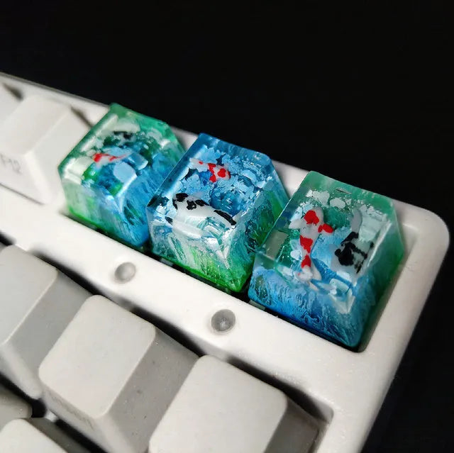 Resin keycap with scenery koi design for Cherry MX switch backspace replacement