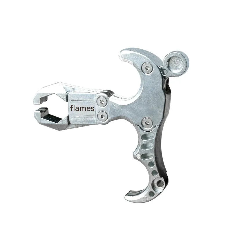 Zinc alloy archery release aid with a two-axis harpoon clip on a white background