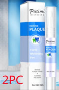 White teeth whitening pen with applicator tip on blue background