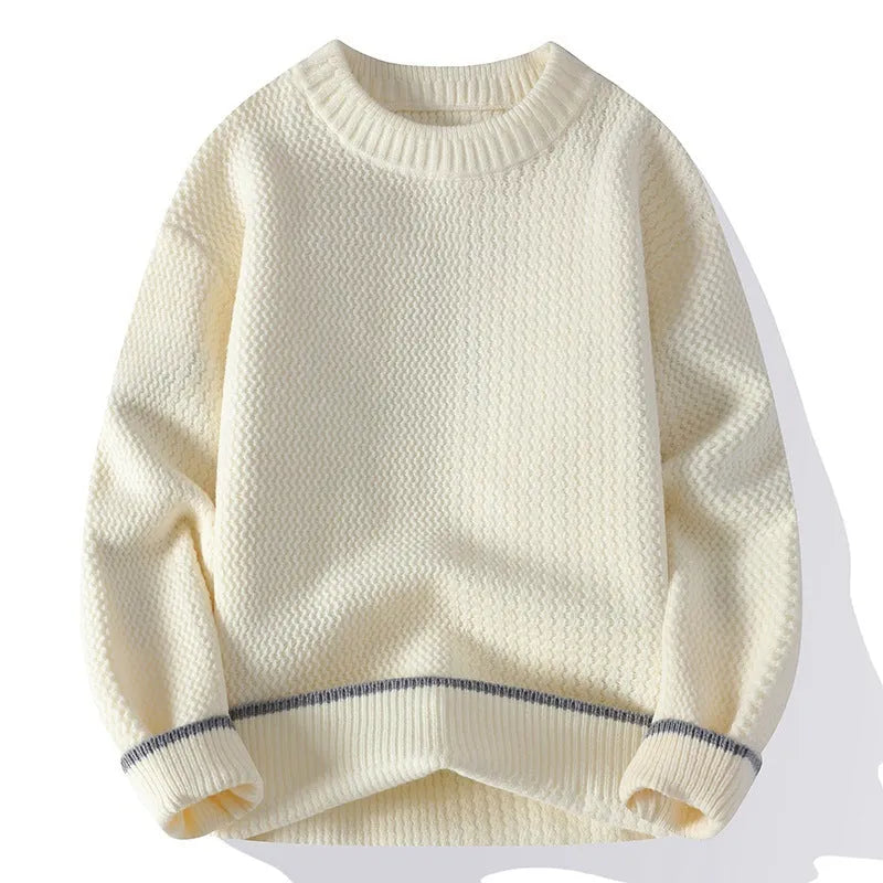 Men's grey loose fit polyester blend round neck sweater with long sleeves