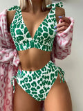 Women's purple leopard print sleeveless lace-up crop top and high-waist shorts two-piece suit set
