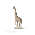 Wood colour synthetic resin giraffe decorative ornament on a shelf.