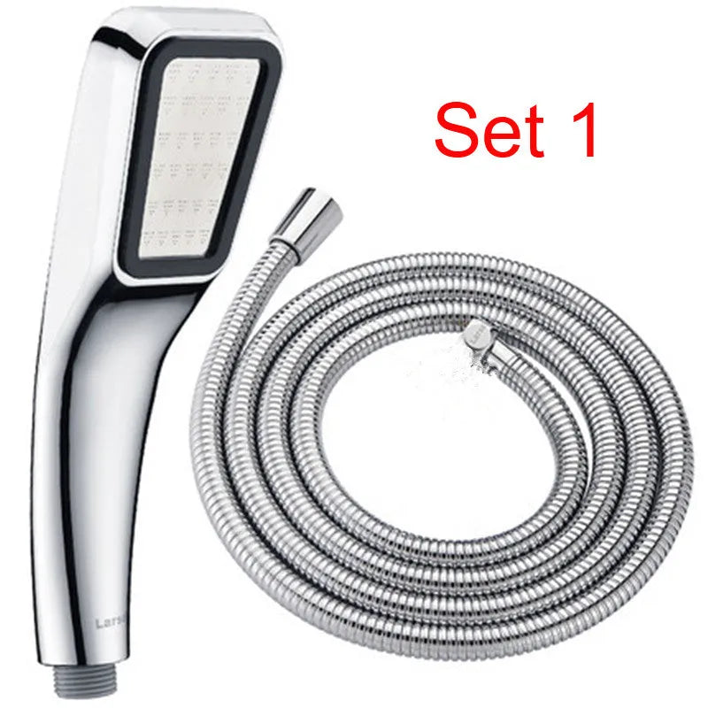 Orange hand-held pressurised shower set with rain function shower head