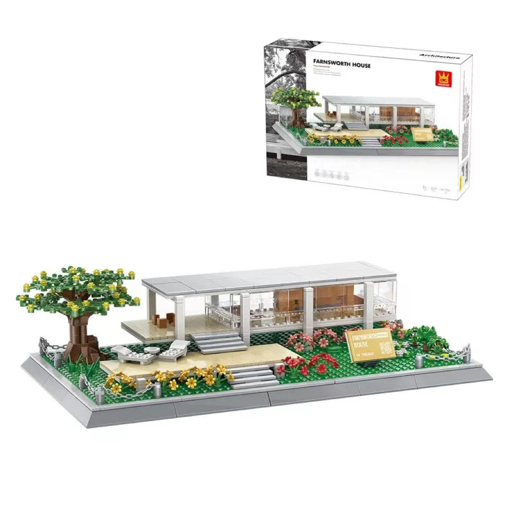 Wange building block set showing over 800 small ABS plastic pieces for constructing global landmark models.