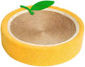 Yellow fruit-shaped sisal cat scratching board with concave sleeping centre