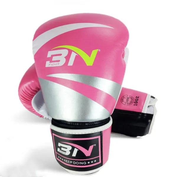 Adult PU boxing gloves in multiple colours including red, blue, white, pink, and orange