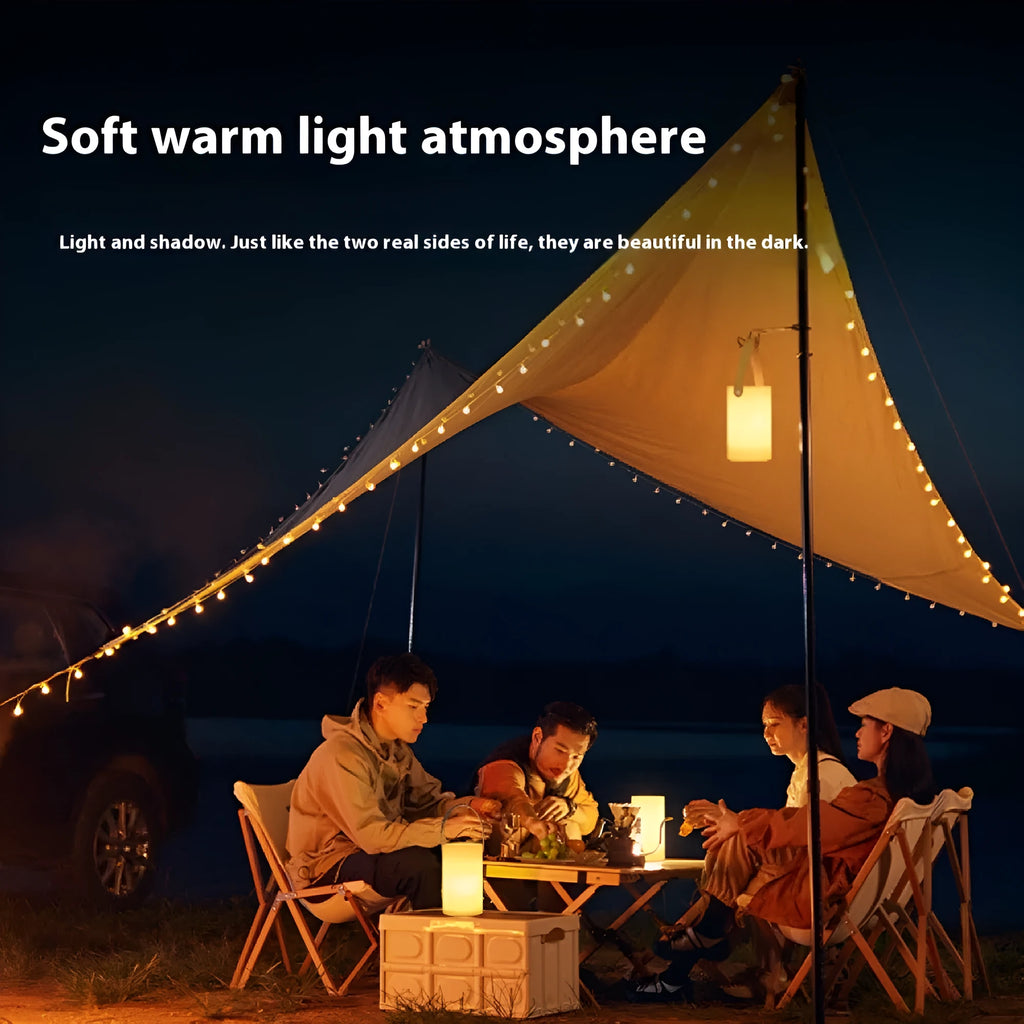 Retro portable campsite lamp with PS acrylic body and button switch in outdoor setting