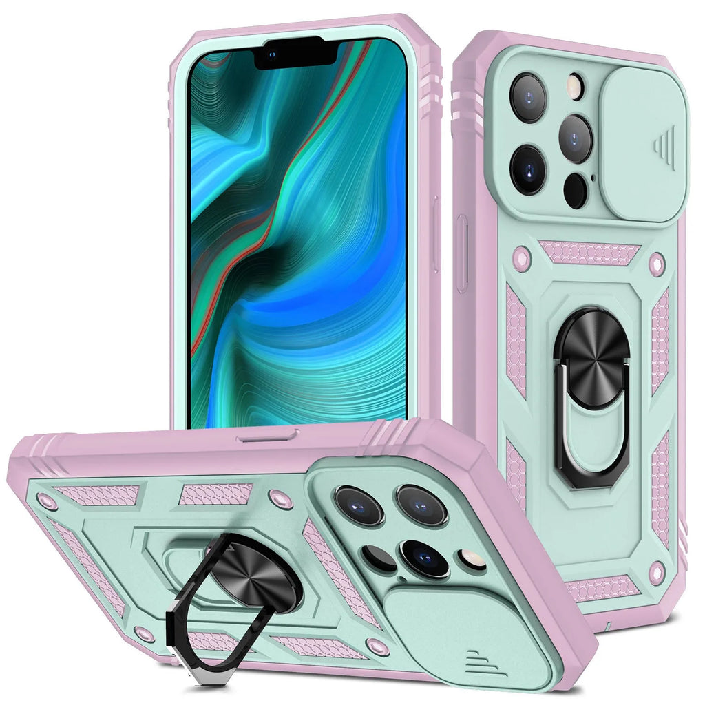 Magnetic phone case with sliding bracket for Apple iPhone in blue colour option
