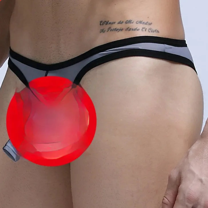 Men's Ice Silk nylon briefs in elephant nose small pouch design, shown in multiple colours.