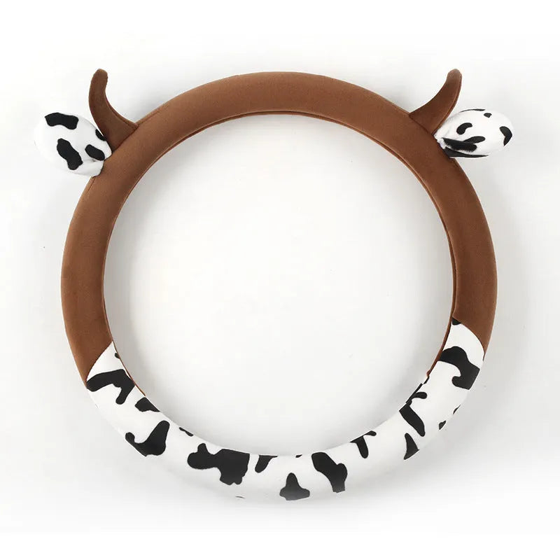 Short plush automotive steering wheel cover in black colour showing textured surface