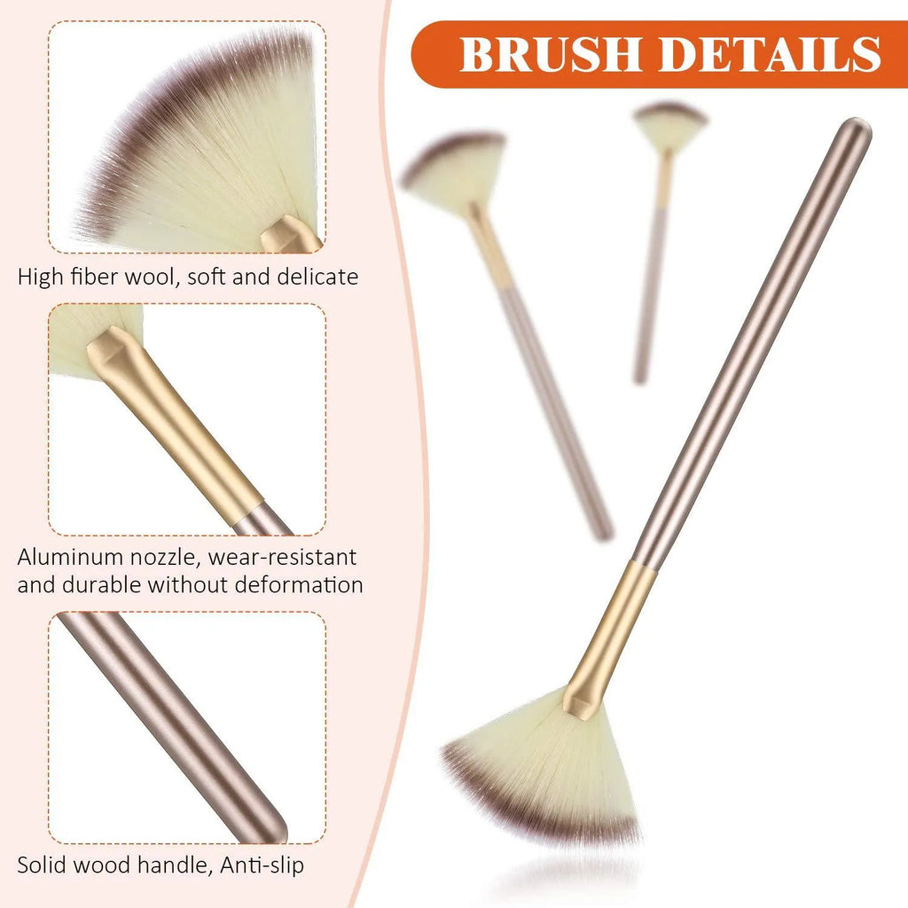 10 professional facial fan brushes with wooden handles and protective covers