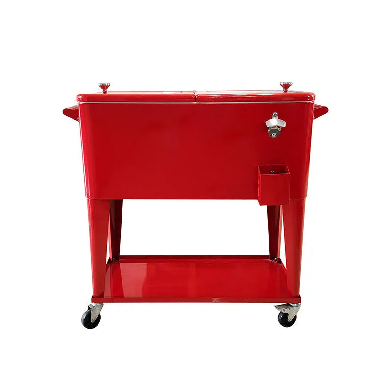 Red metal outdoor insulated trolley ice bucket with 750ml capacity