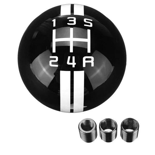Black ball car gear head with 5th gear lettering in red or white colour options