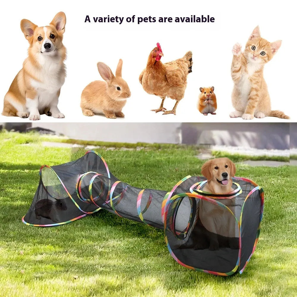 Foldable mesh cat playpen in hexagonal style showing mesh construction and foldable design
