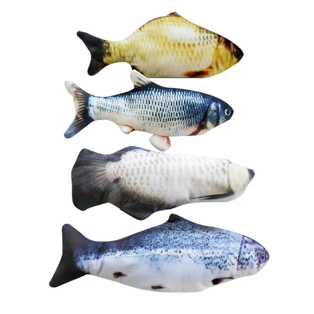 Multicolour USB rechargeable electronic jumping fish cat toy on a floor