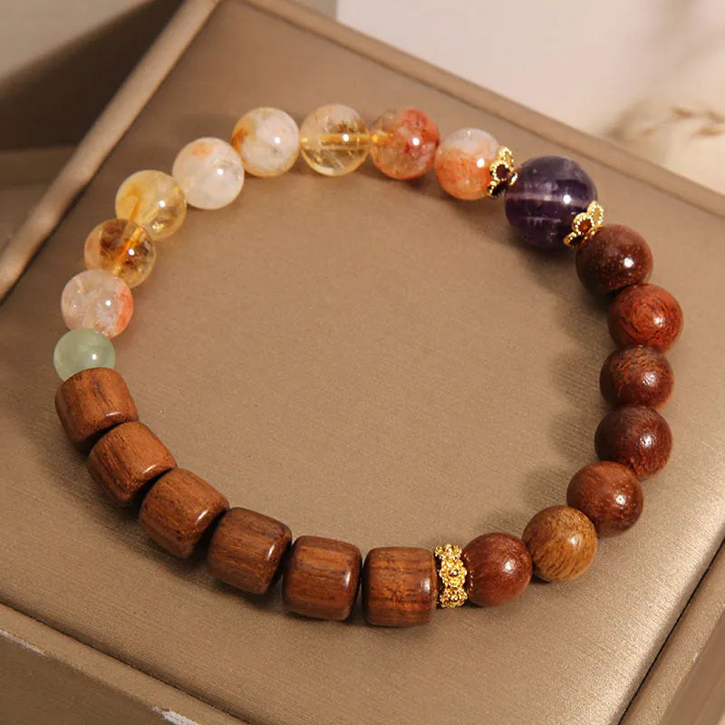 Yellow tower crystal and ebony amethyst bracelet with pearl accents and silver clasp