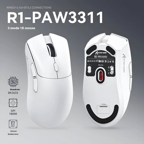 Attack Shark wireless Bluetooth three-mode mouse in black, white, and red colour options