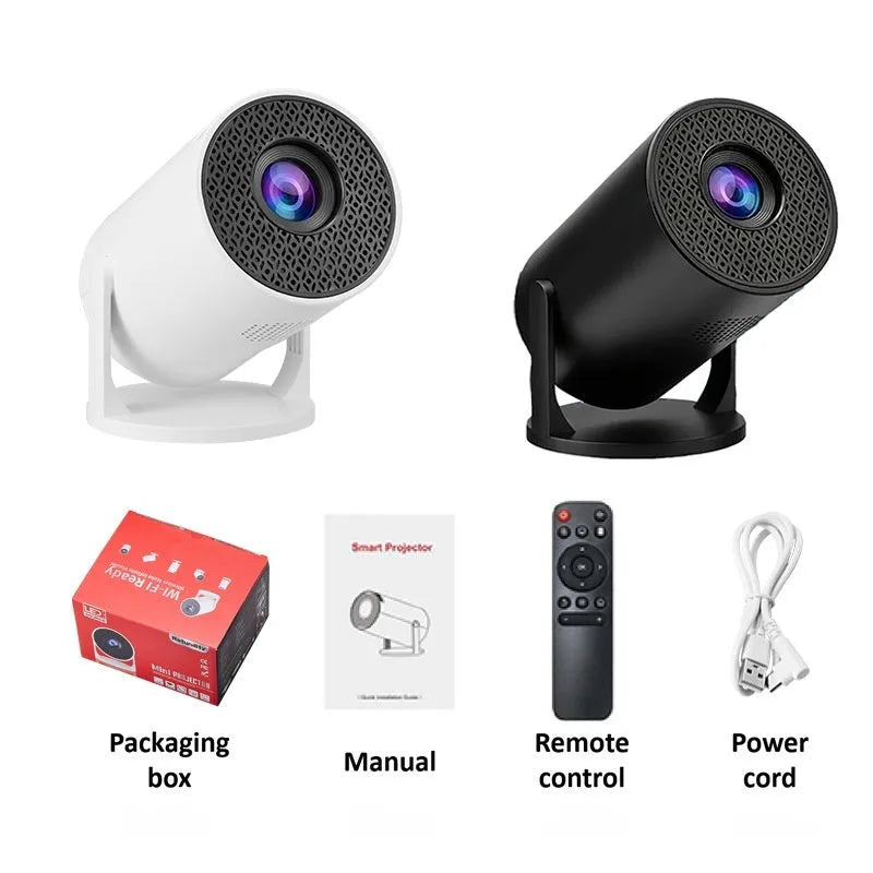 Mini portable projector in black with 60ANSI brightness and 480x320P resolution for camping and home theatre