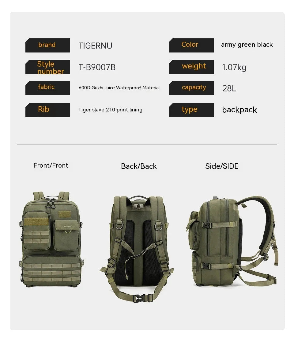 17-inch tactical backpack in Army Green colour with waterproof nylon construction