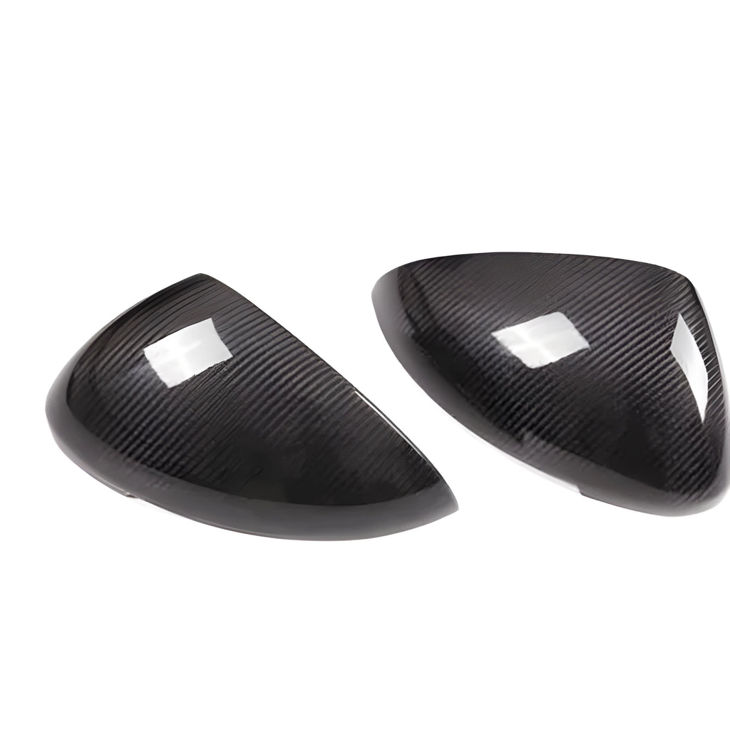 Carbon fibre mirror covers for Porsche Macan with dimensions 27.5x16.3x13.8cm