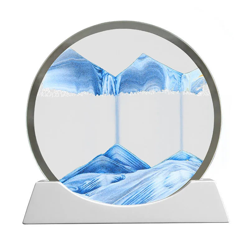 Rotating quicksand painting inside a modern 12-inch glass night lamp on a desktop