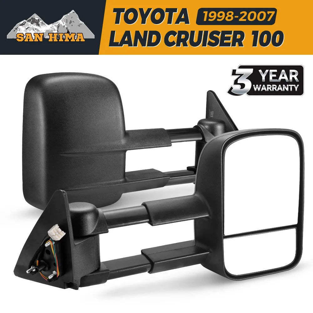 Black foldable rearview mirror pair for Toyota Land Cruiser 100 replacement