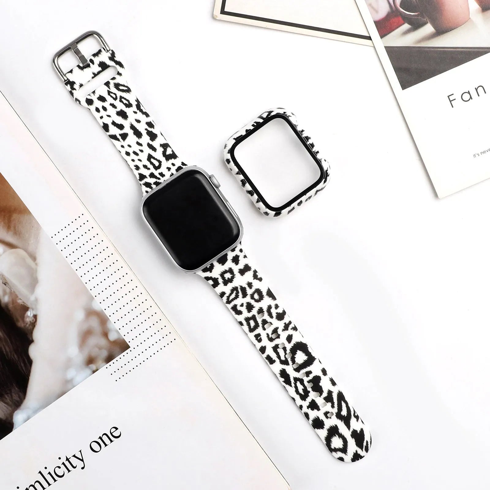 Printed silicone Apple Watch replacement strap in multiple sizes from 38mm to 44mm width
