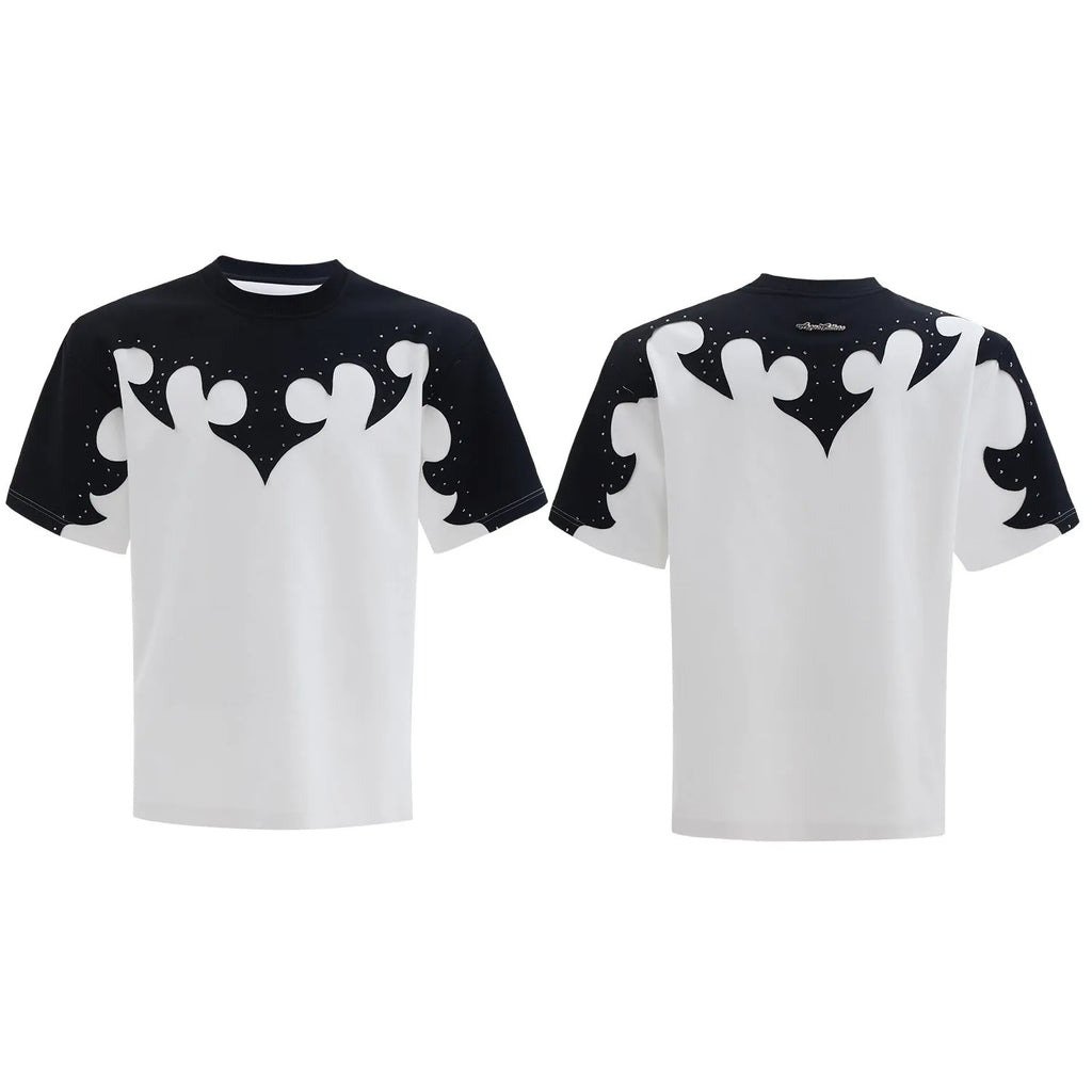 Men's grey short sleeve shirt with a raised burnt flower design and rhinestone detail on the chest.