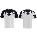 Men's grey short sleeve shirt with a raised burnt flower design and rhinestone detail on the chest.