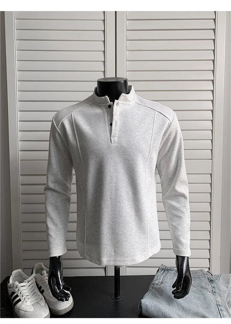 Men's patchwork shoulder polo shirt with stand-up collar in loose fit