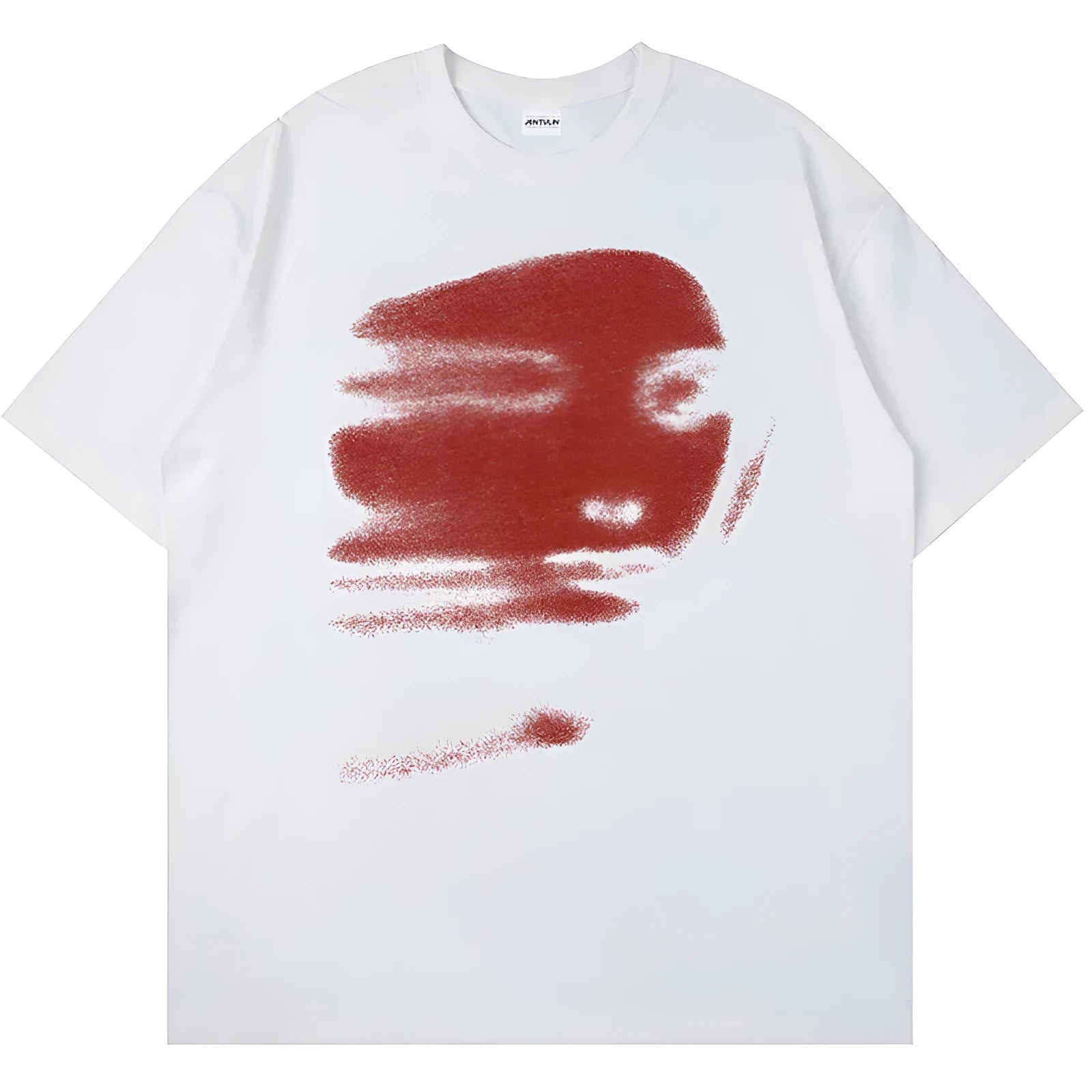 White cotton summer t-shirt with loose short sleeves and round neck in straight fit