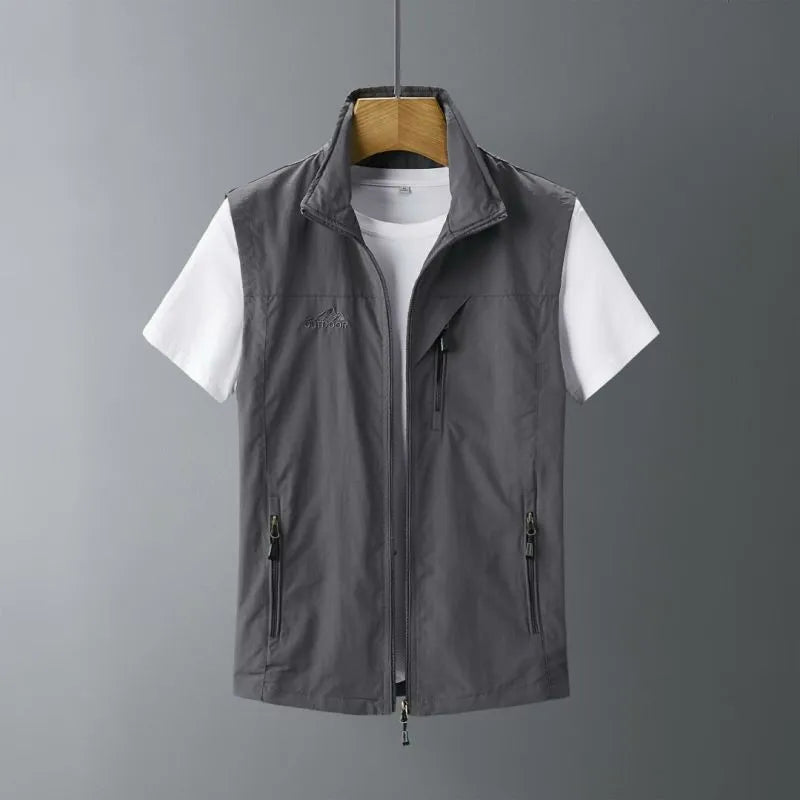 Men's hooded rabbit fur vest waistcoat coat in slim fit shown in army green colour.