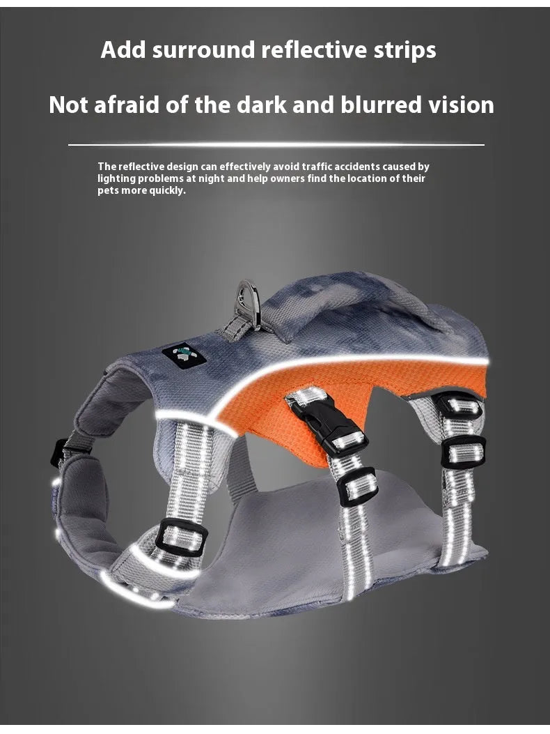 Reflective pet cooling chest strap harness with LED clip in multiple colour options