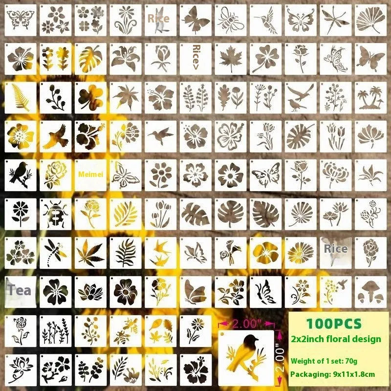 Milky white PET film stencils showing hollow designs of animals, flowers, letters, and ocean themes.