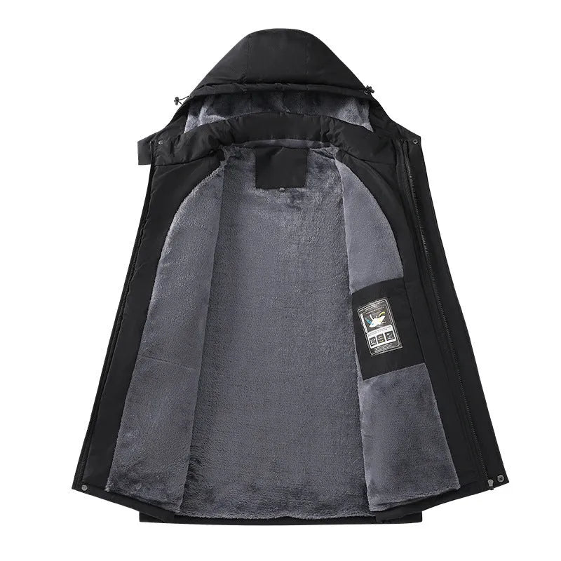 Plus size men's loose fit waterproof hooded coat in army green colour