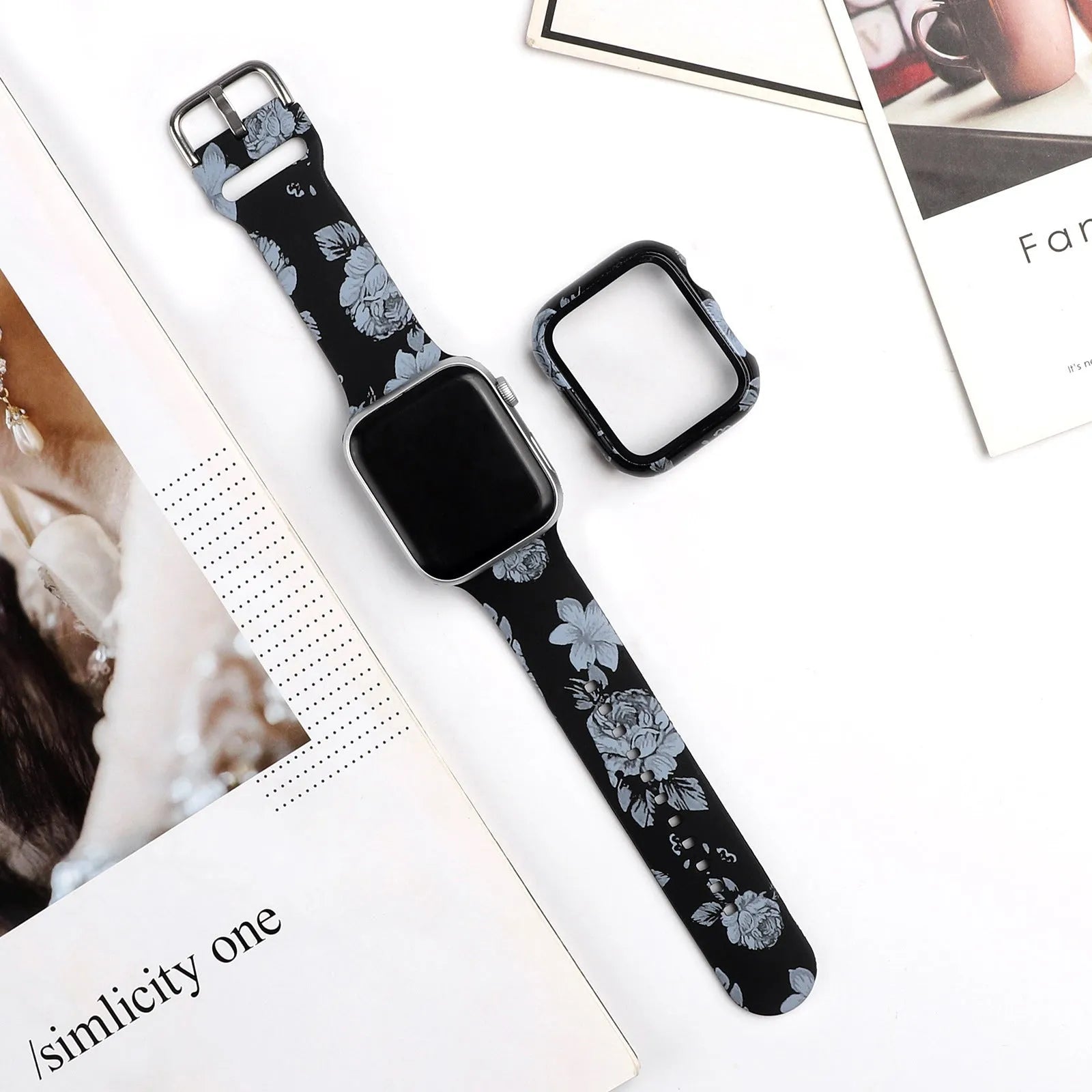 Printed silicone Apple Watch replacement strap in multiple sizes from 38mm to 44mm width