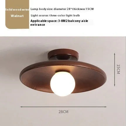 Minimalist solid wood and glass ceiling lamp in a walnut colour finish