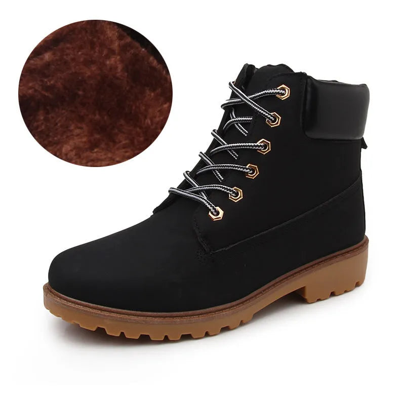 Men's pink Martin boots with velvet lining, round toe and lace-up front closure
