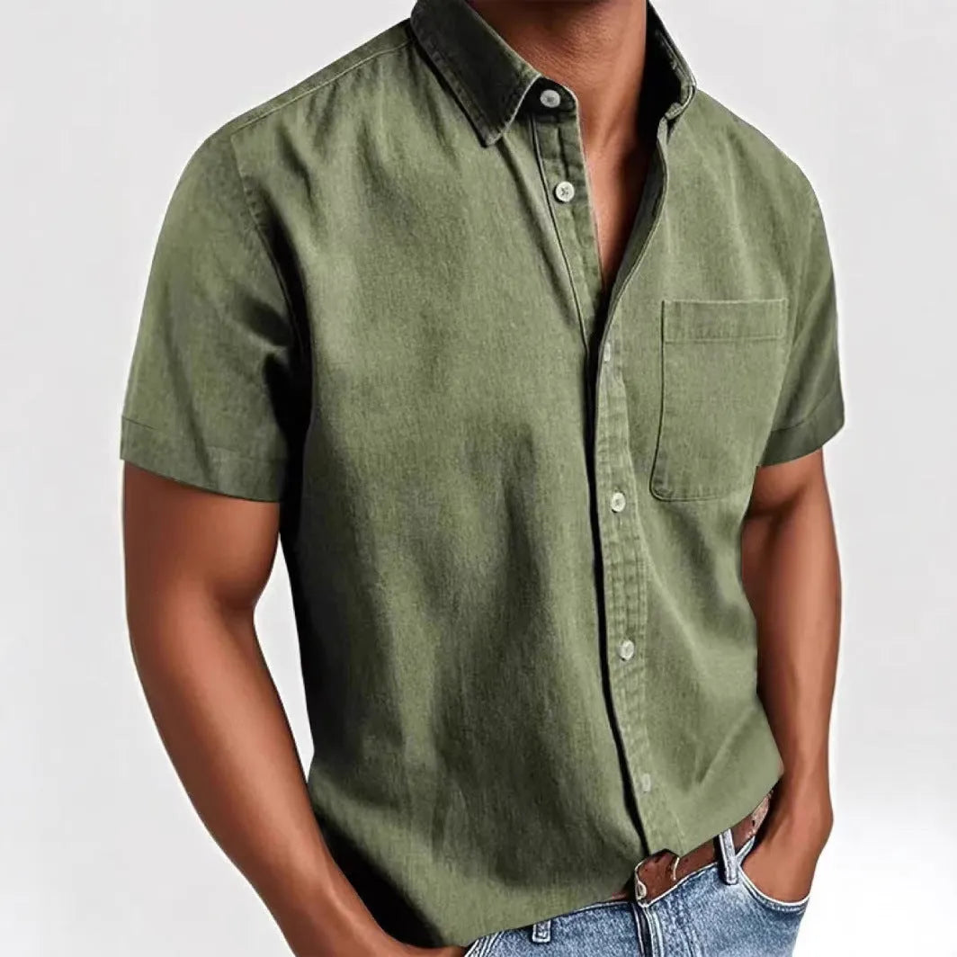 Men's loose fit short sleeve cardigan shirt in cotton blend fabric available in multiple colours
