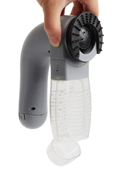 Grey portable pet hair remover vacuum cleaner with soft rubber head for grooming dogs and cats