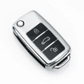 TPU car key case for Volkswagen Model A folding keys in blue, pink, red, and silver colours with buckle clip.