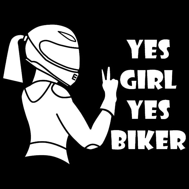 Cool girl rider character waterproof car sticker in black, measuring 16cm by 15cm.