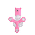 Interactive cat toy with light sound rotation and leak function in blue pink yellow off-white on floor