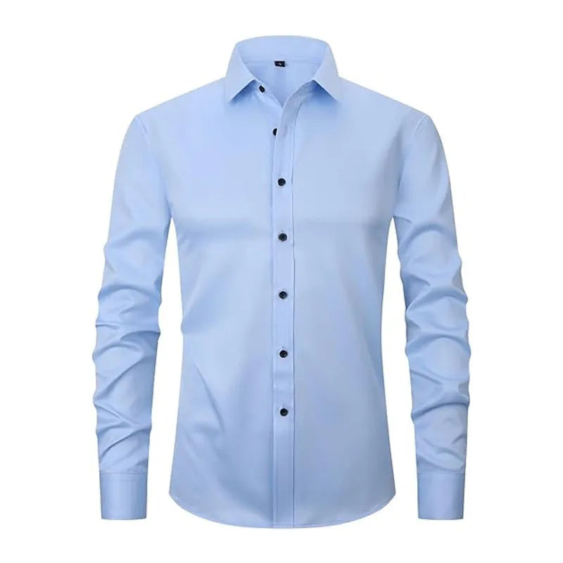 Men's stretch long sleeve work shirt in polyester fabric shown in multiple colour options