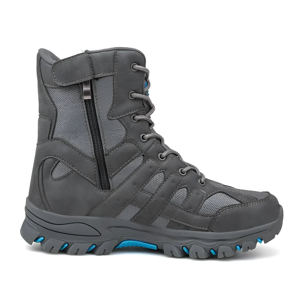 Men's tactical high-top outdoor mountaineering boots with wear-resistant rubber outsole in black