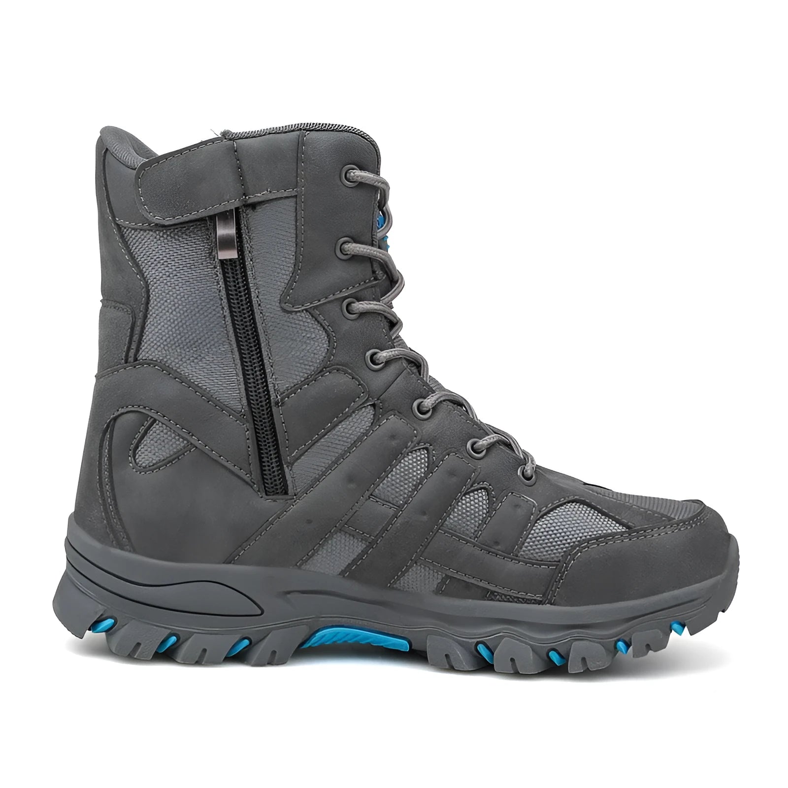Men's tactical high-top outdoor mountaineering boots with wear-resistant rubber outsole in black
